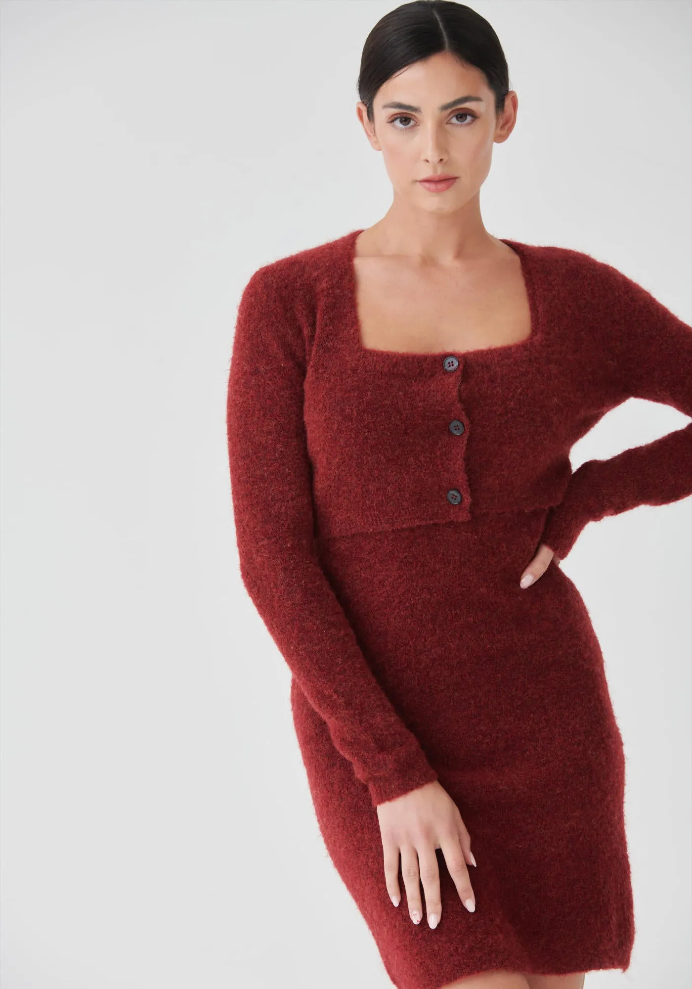 Cadie Knit Dress Set - Burgundy - Outlet