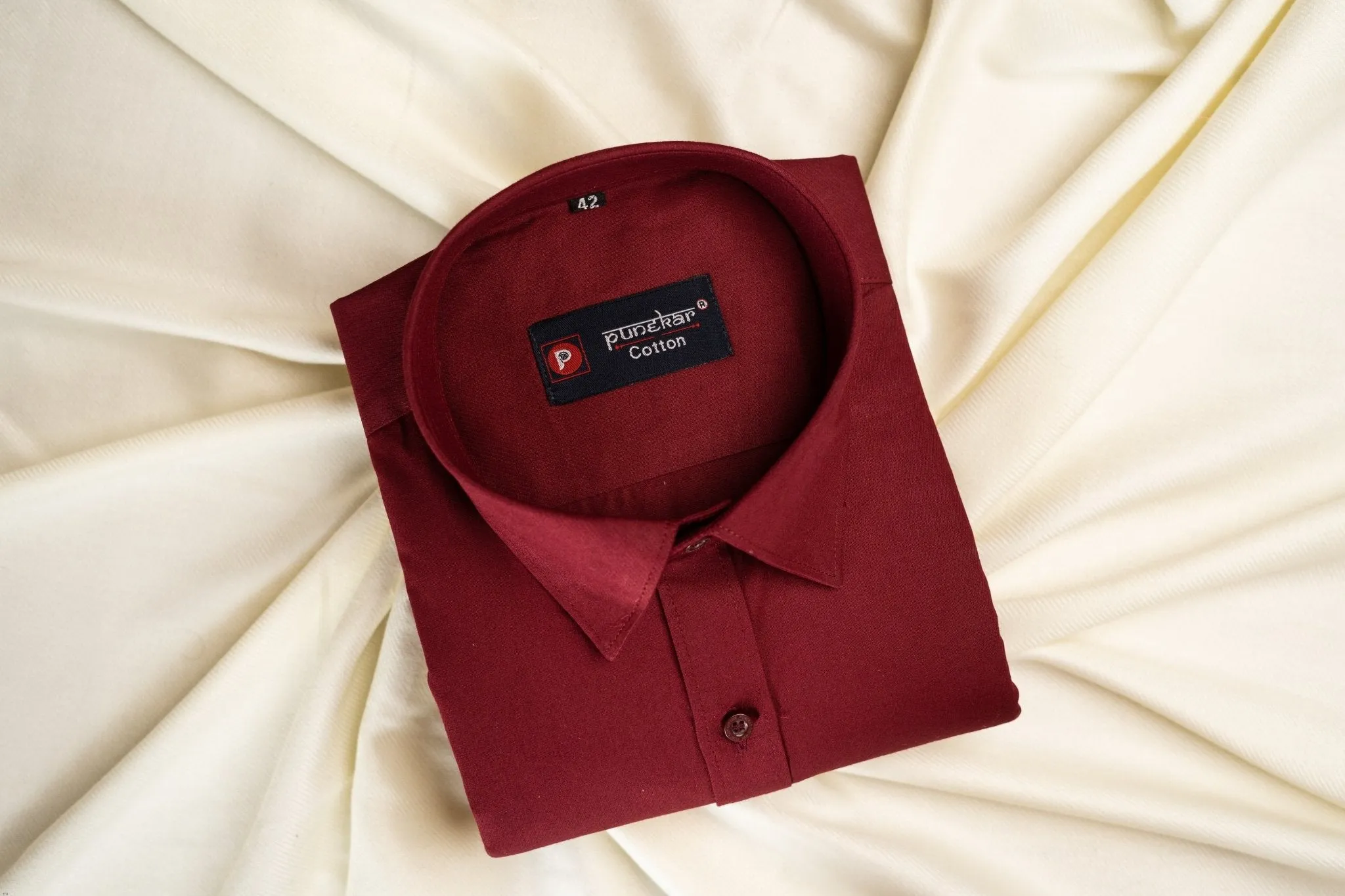 Cardinal Red Color Satin Mecerised Cotton Shirt For Men