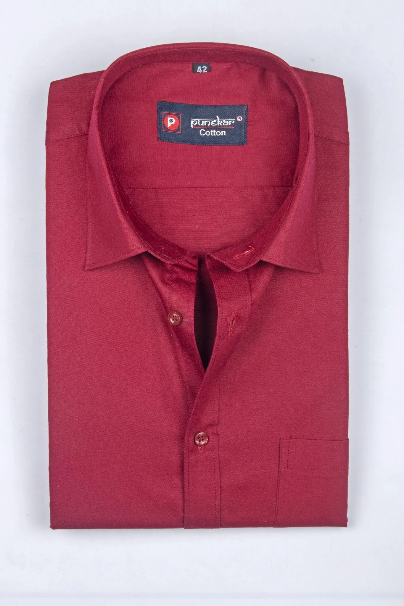 Cardinal Red Color Satin Mecerised Cotton Shirt For Men