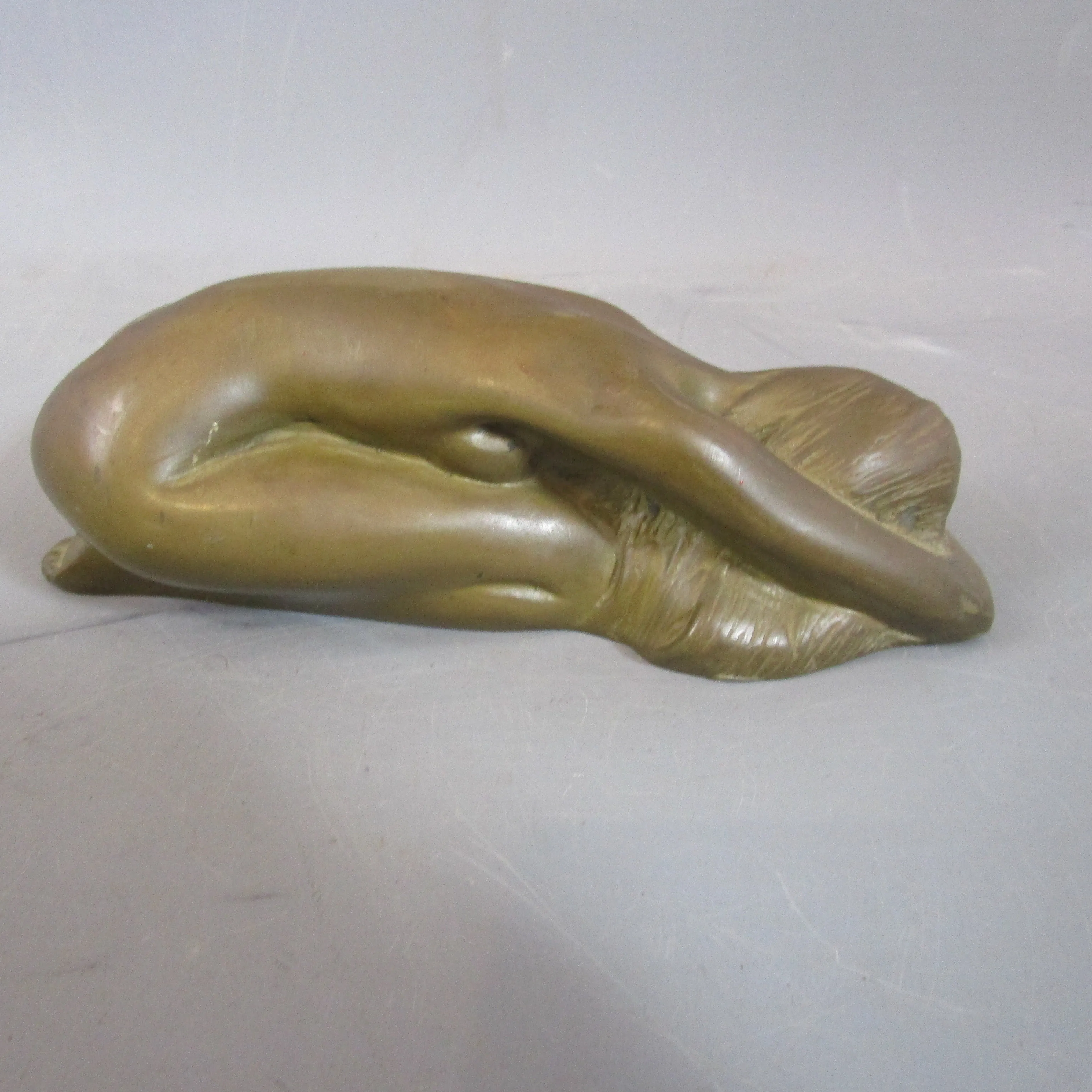 Carved Slate Sleeping Nude Lady Figurine With Bronzed Effect Vintage Art Deco c1930