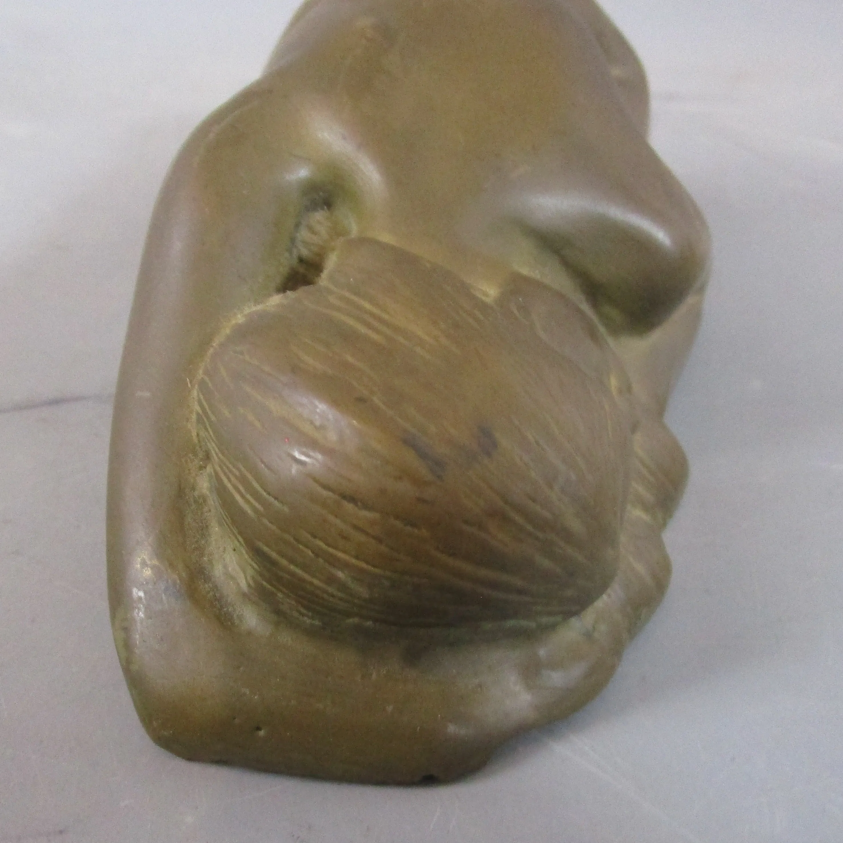 Carved Slate Sleeping Nude Lady Figurine With Bronzed Effect Vintage Art Deco c1930