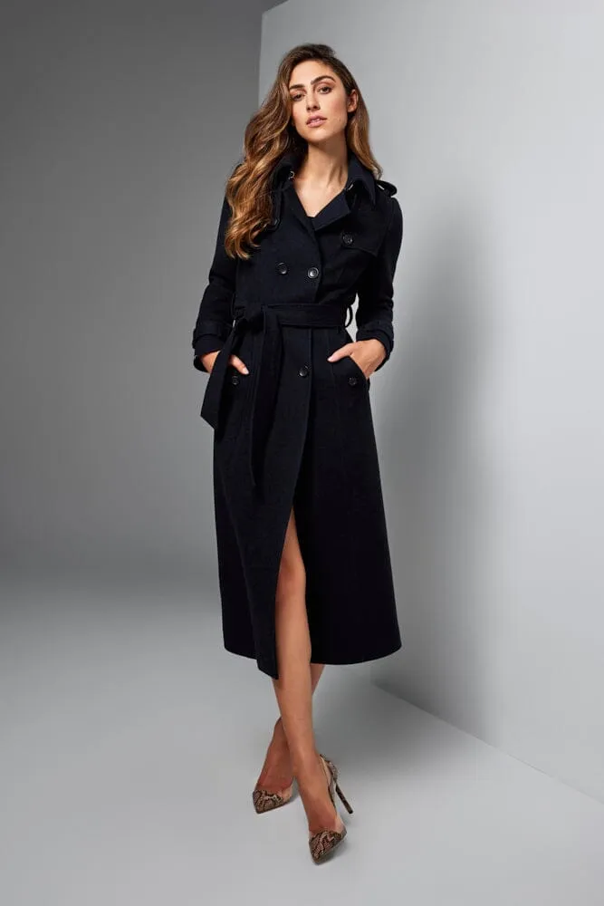 Caterina Wool Trench Coat - Navy Wool