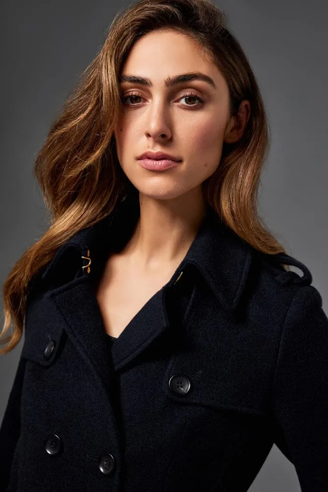 Caterina Wool Trench Coat - Navy Wool