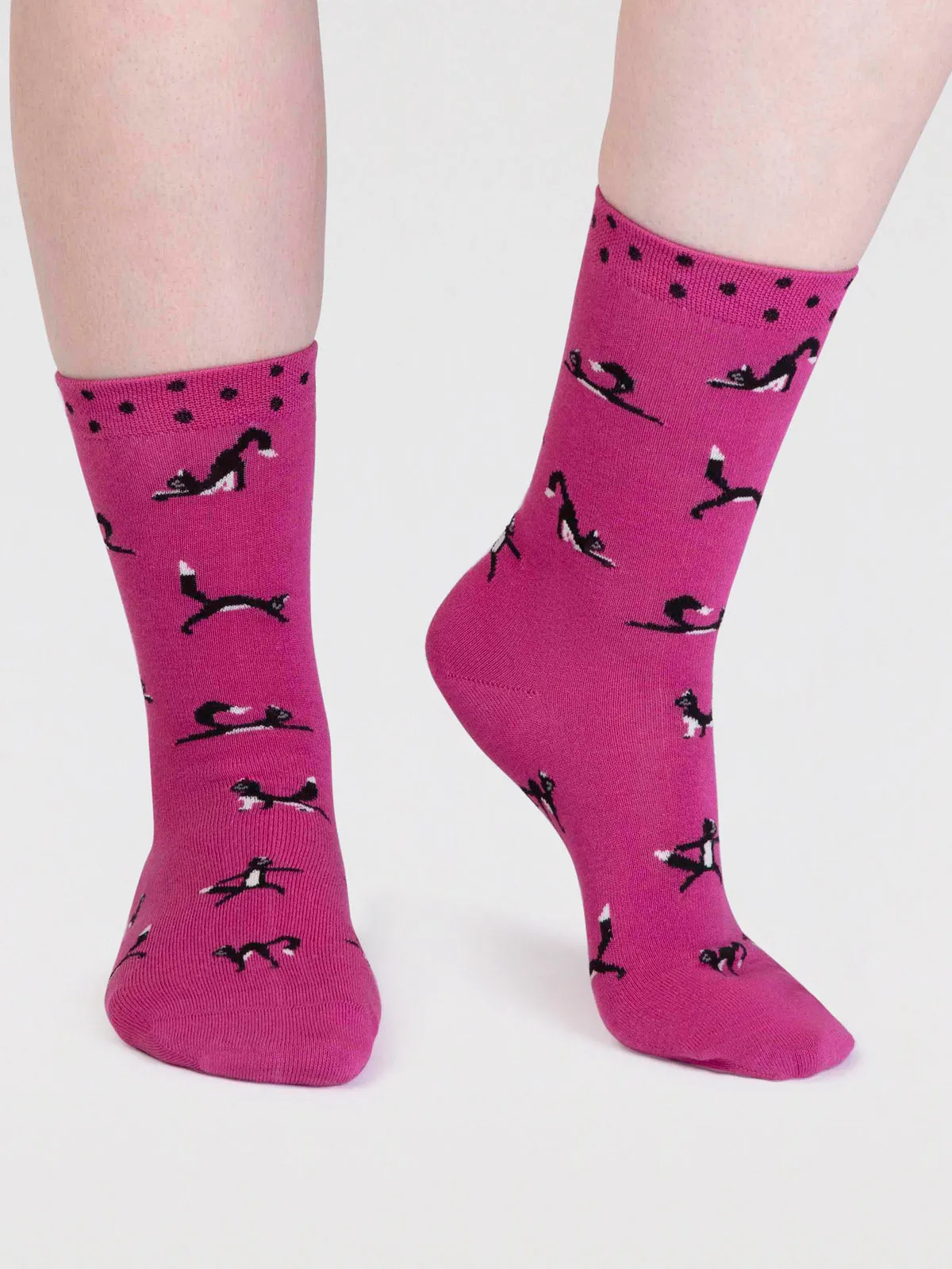 Chai Bamboo Yoga Cats Socks - Raspberry Pink