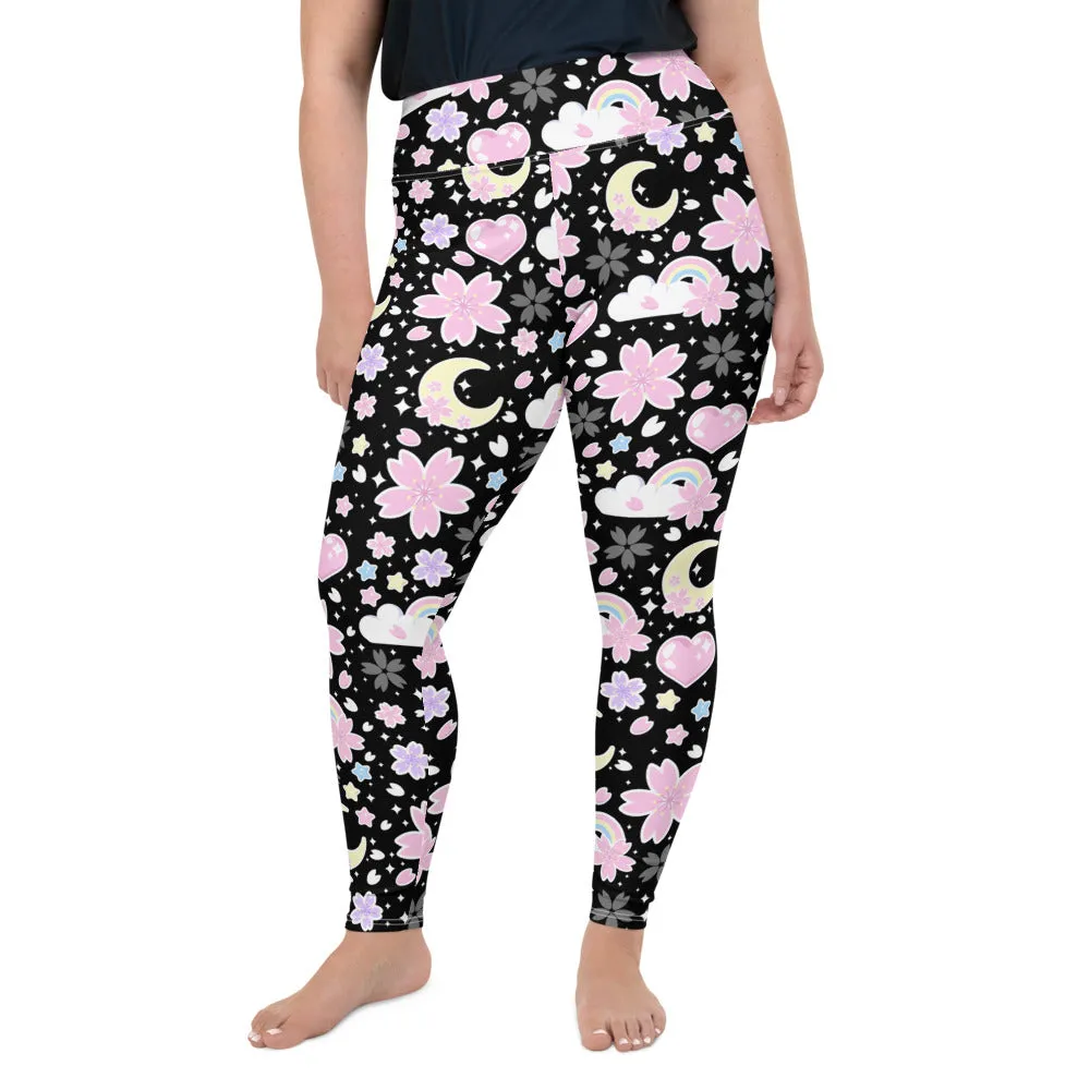 Cherry Blossom Dreams Black Plus Size Leggings