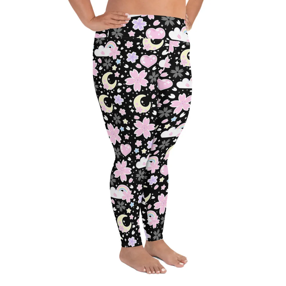 Cherry Blossom Dreams Black Plus Size Leggings