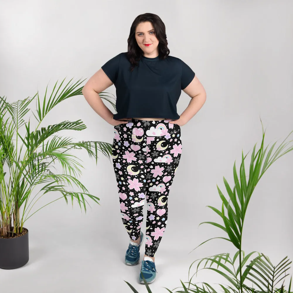 Cherry Blossom Dreams Black Plus Size Leggings