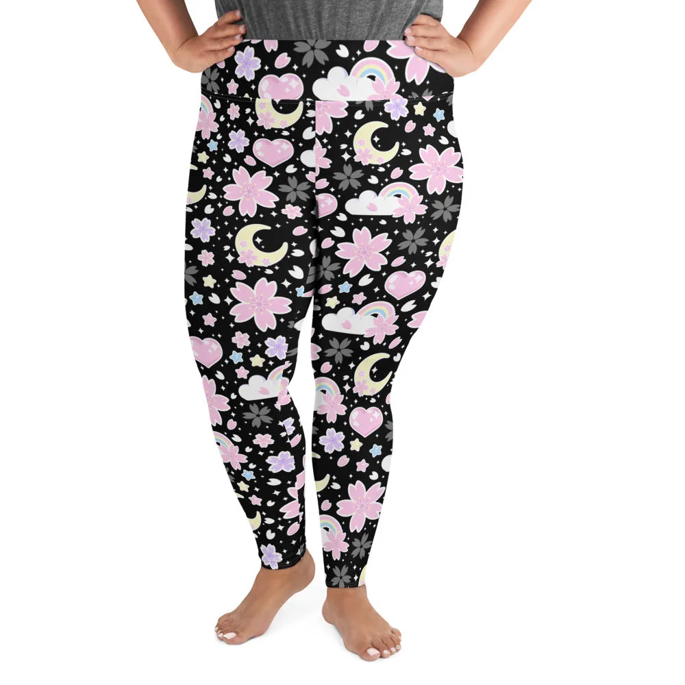 Cherry Blossom Dreams Black Plus Size Leggings