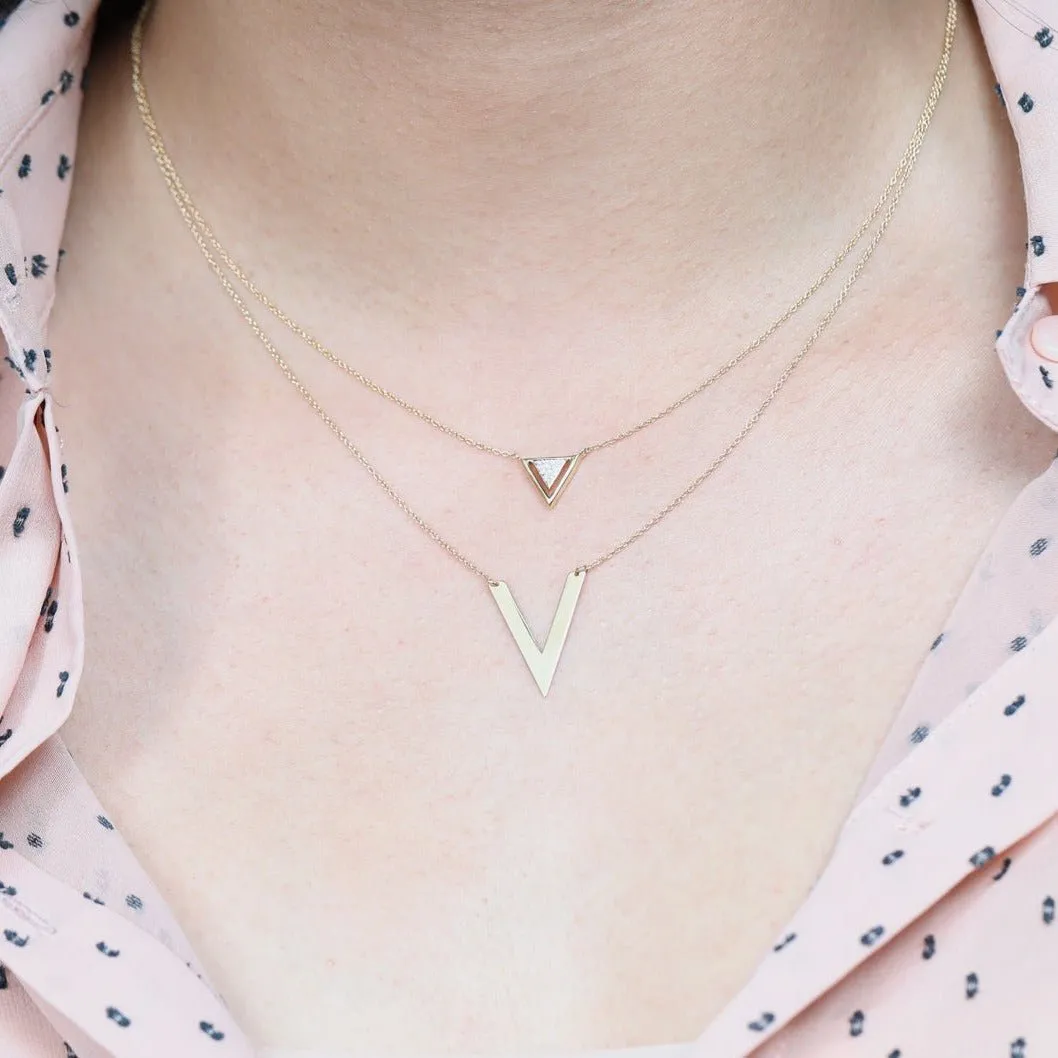 Chevron V Station Necklace in Solid Gold