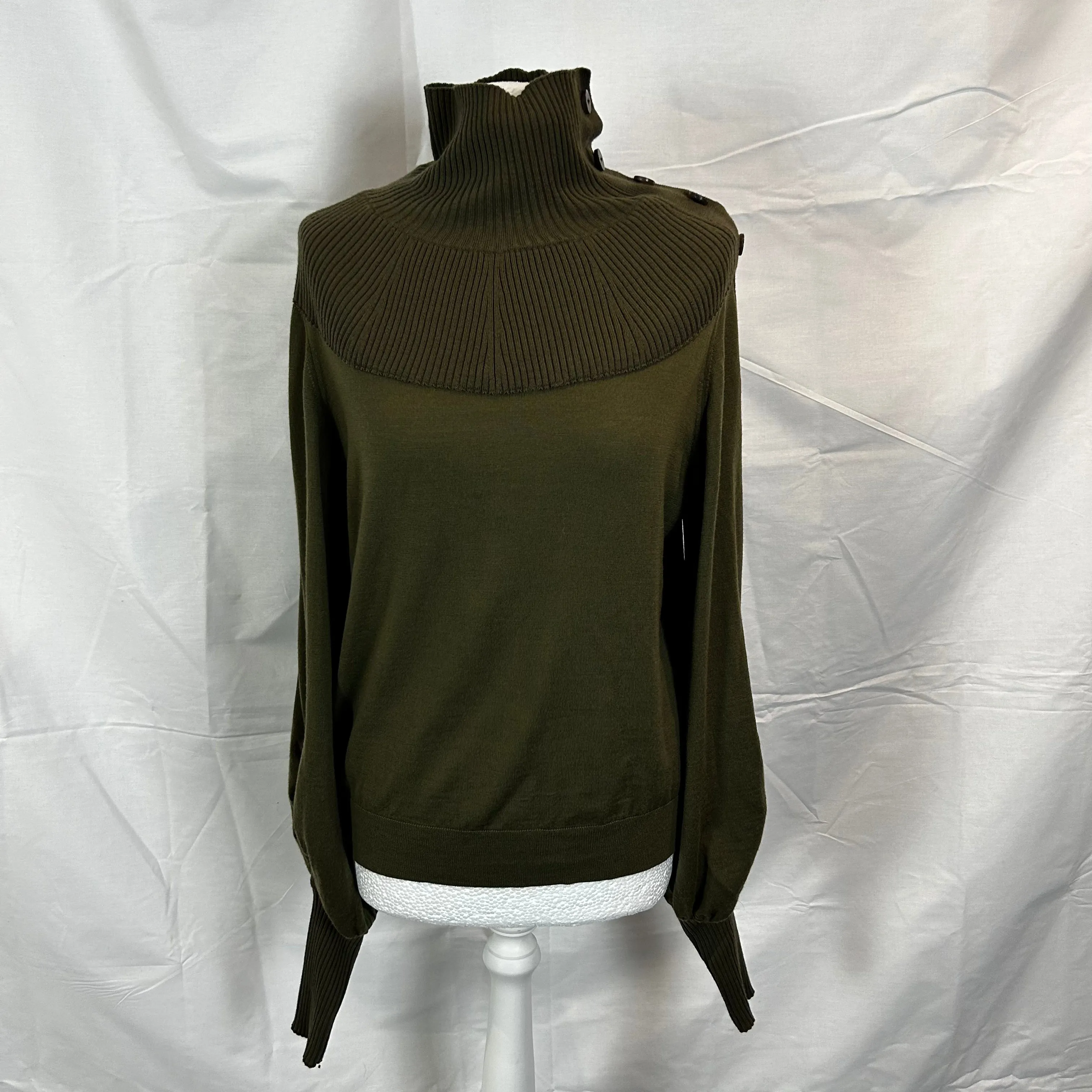 Chloe Olive Fine Wool Bell Sleeve Roll Neck Sweater XL