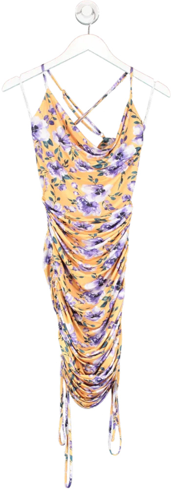 Club L Orange Floral Ruched Midi Dress UK 6