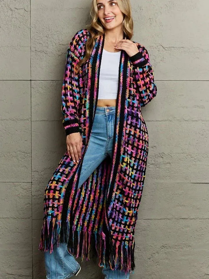 Colorful Plaid Rainbow Cardigan Sweater for Women