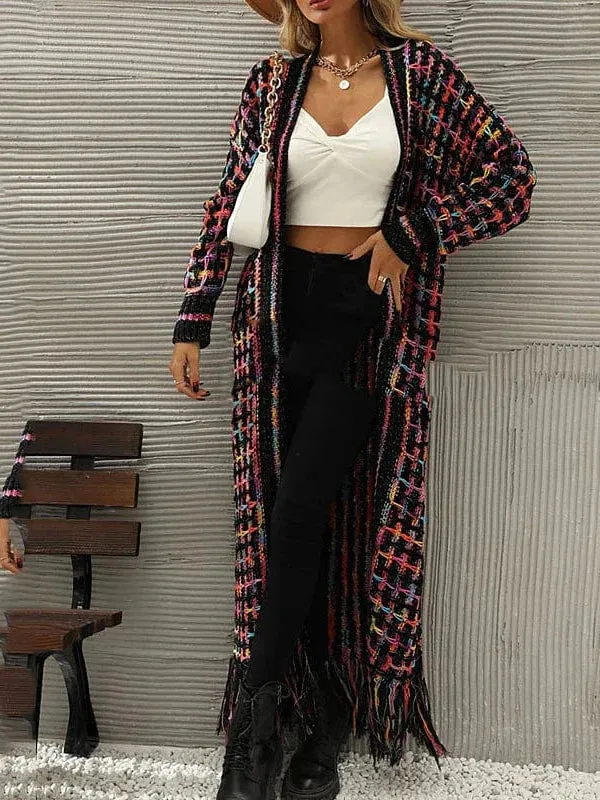 Colorful Plaid Rainbow Cardigan Sweater for Women