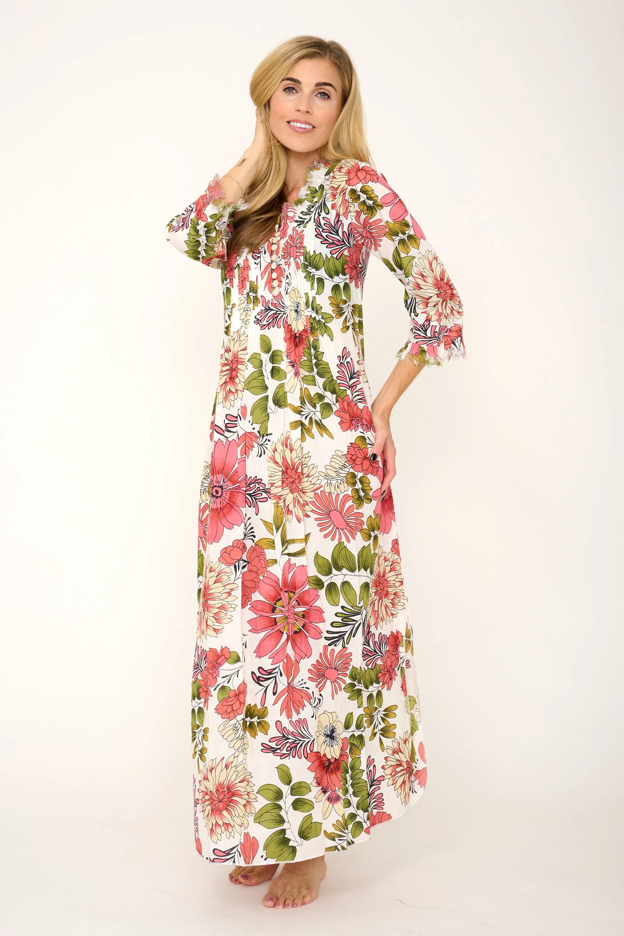 Cotton Annabel Maxi Dress in White Floral