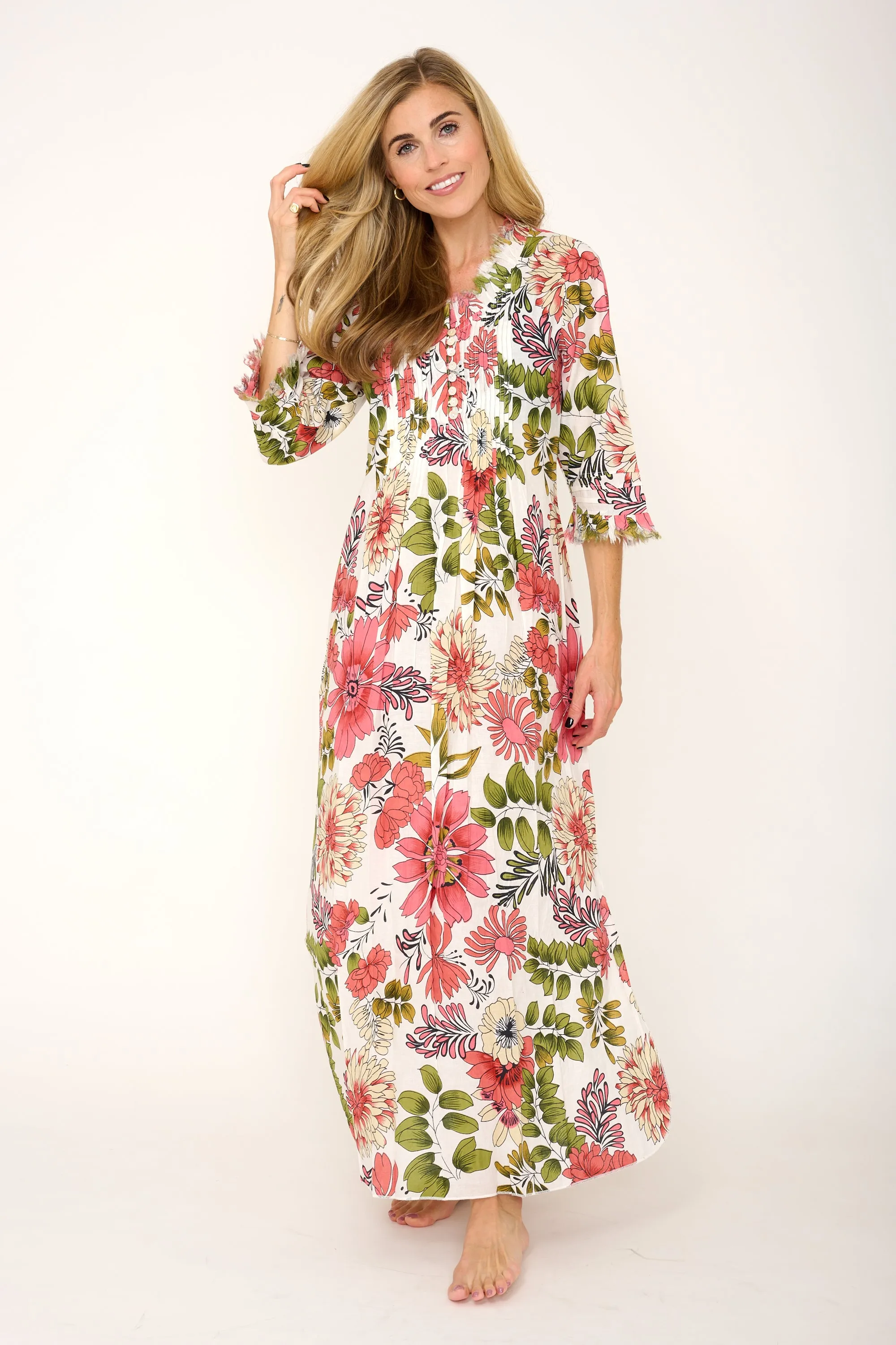 Cotton Annabel Maxi Dress in White Floral