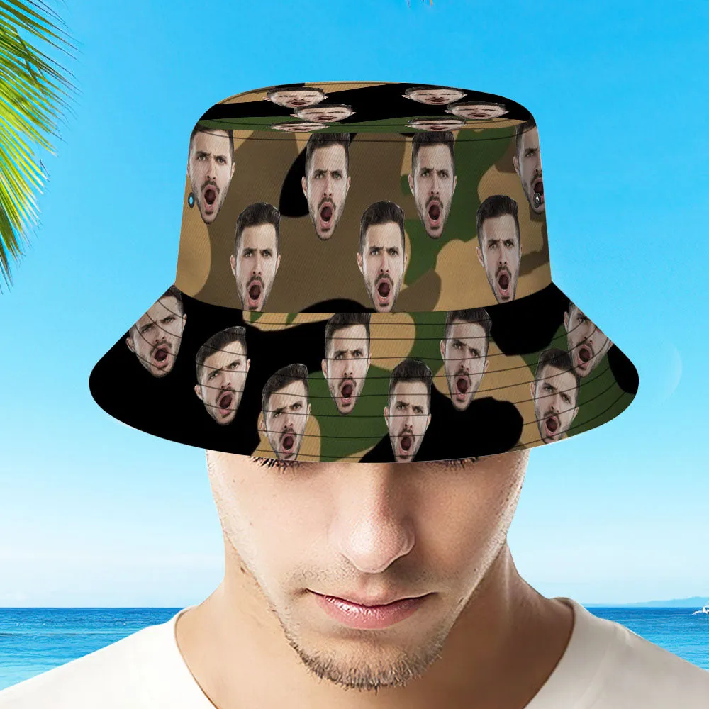 Custom Bucket Hat Unisex Face Bucket Hat Personalize Wide Brim Outdoor Summer Cap Hiking Beach Sports Hats Camouflage Bucket Hat Gift for Lover