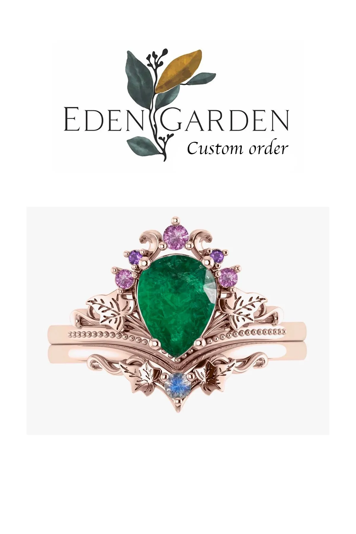 Custom order for Jordan: Ariadne bridal ring set with mixed gemstones