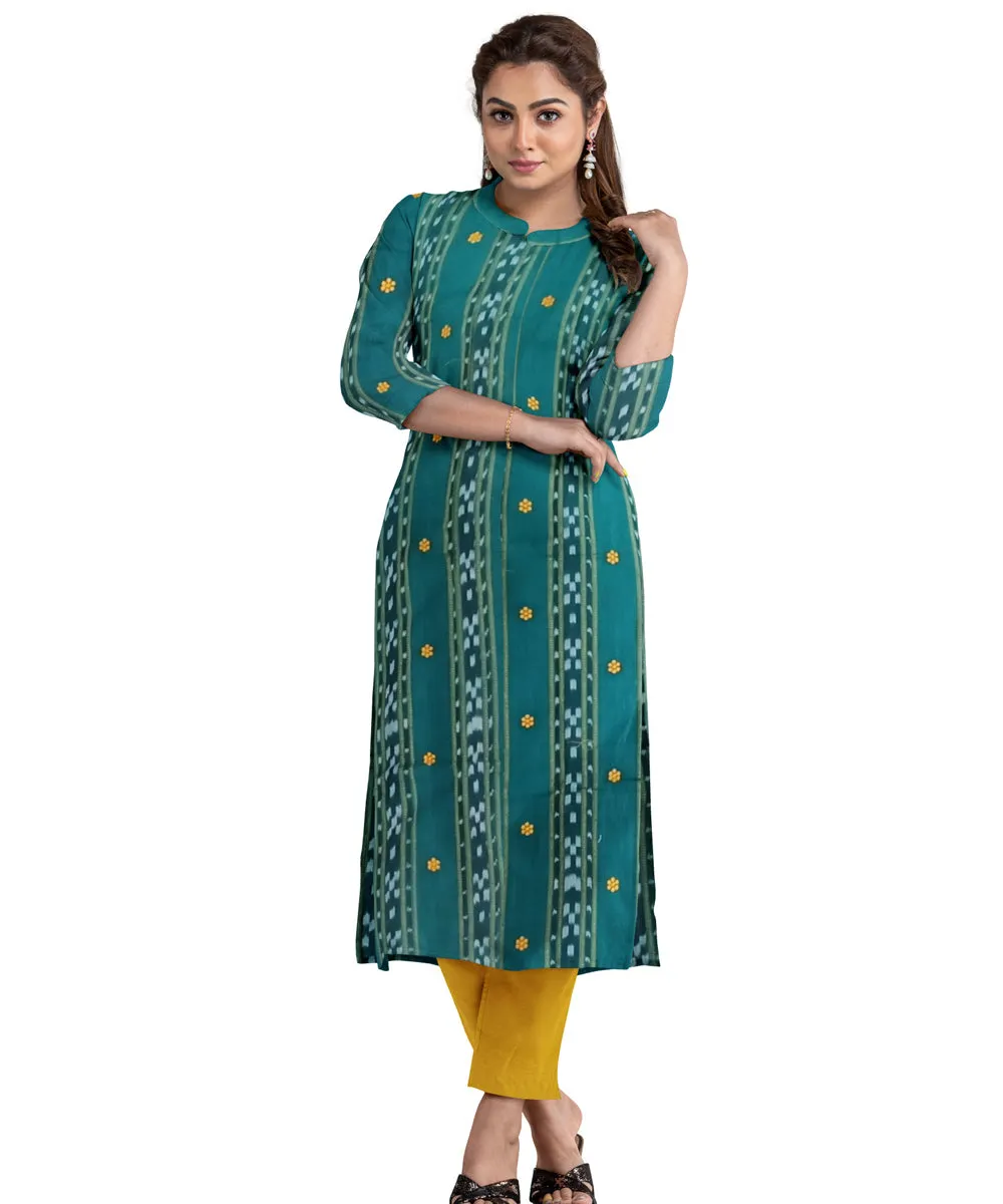 Cyan green mustard handwoven cotton nuapatna dress material