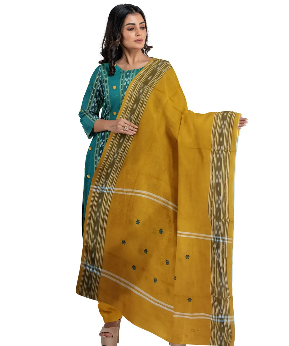 Cyan green mustard handwoven cotton nuapatna dress material