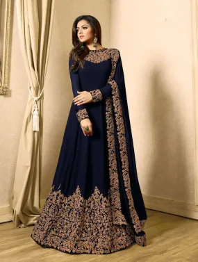 Dark Blue Embroidered Georgette Semi Stitched Anarkali 1701