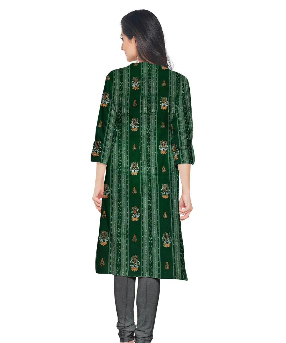 Dark green grey hand woven cotton nuapatna dress material