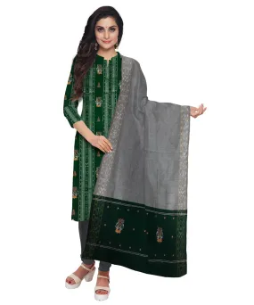 Dark green grey hand woven cotton nuapatna dress material