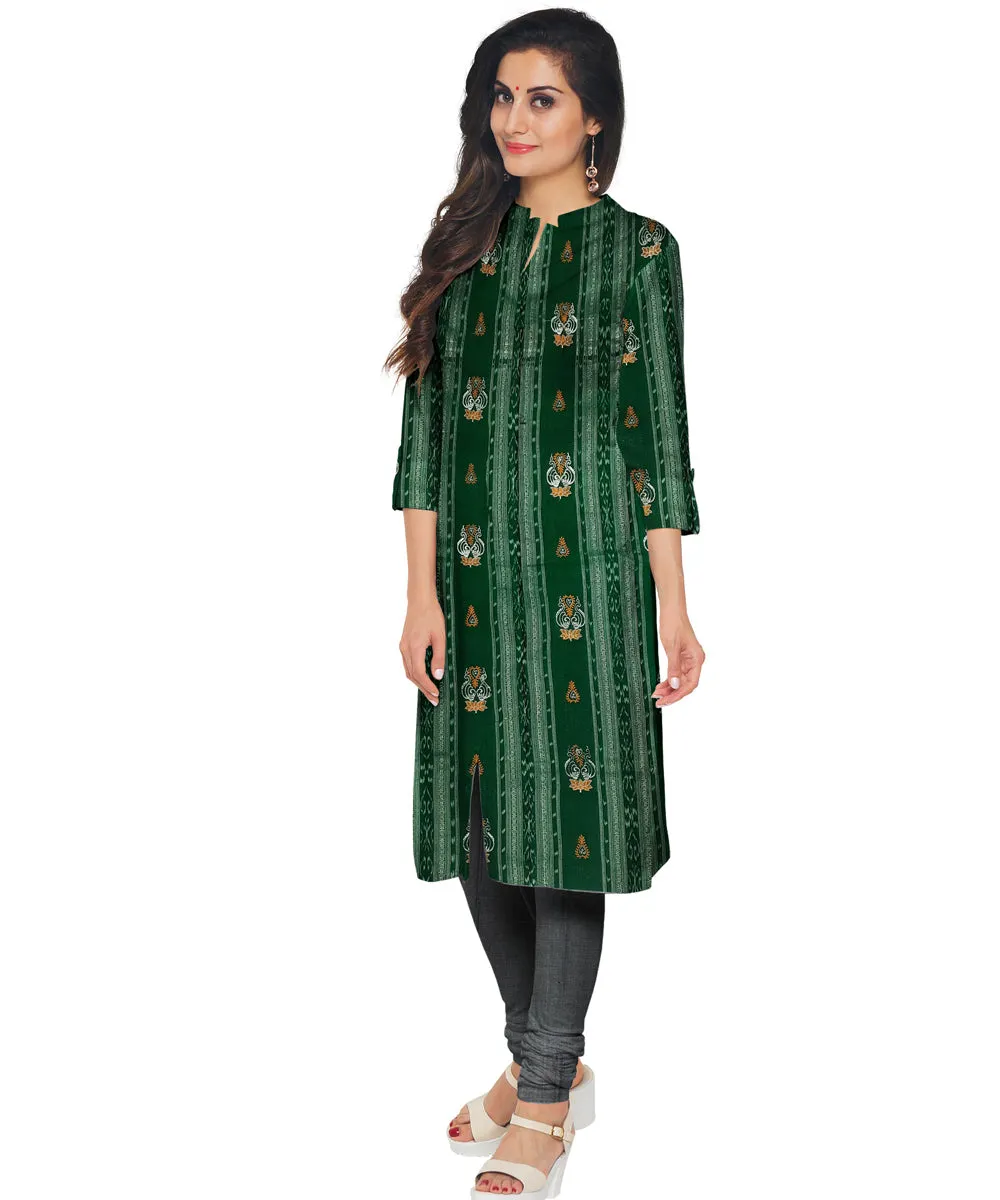 Dark green grey hand woven cotton nuapatna dress material