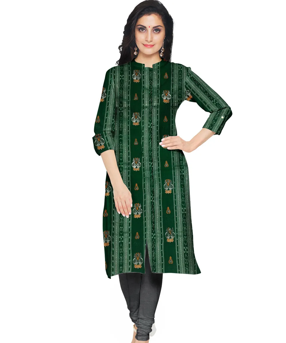 Dark green grey hand woven cotton nuapatna dress material