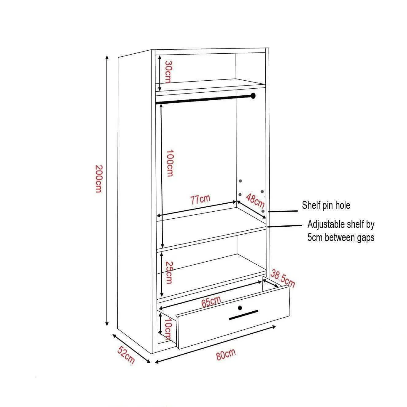 Deverel 2 Door Wardrobe (80cm)