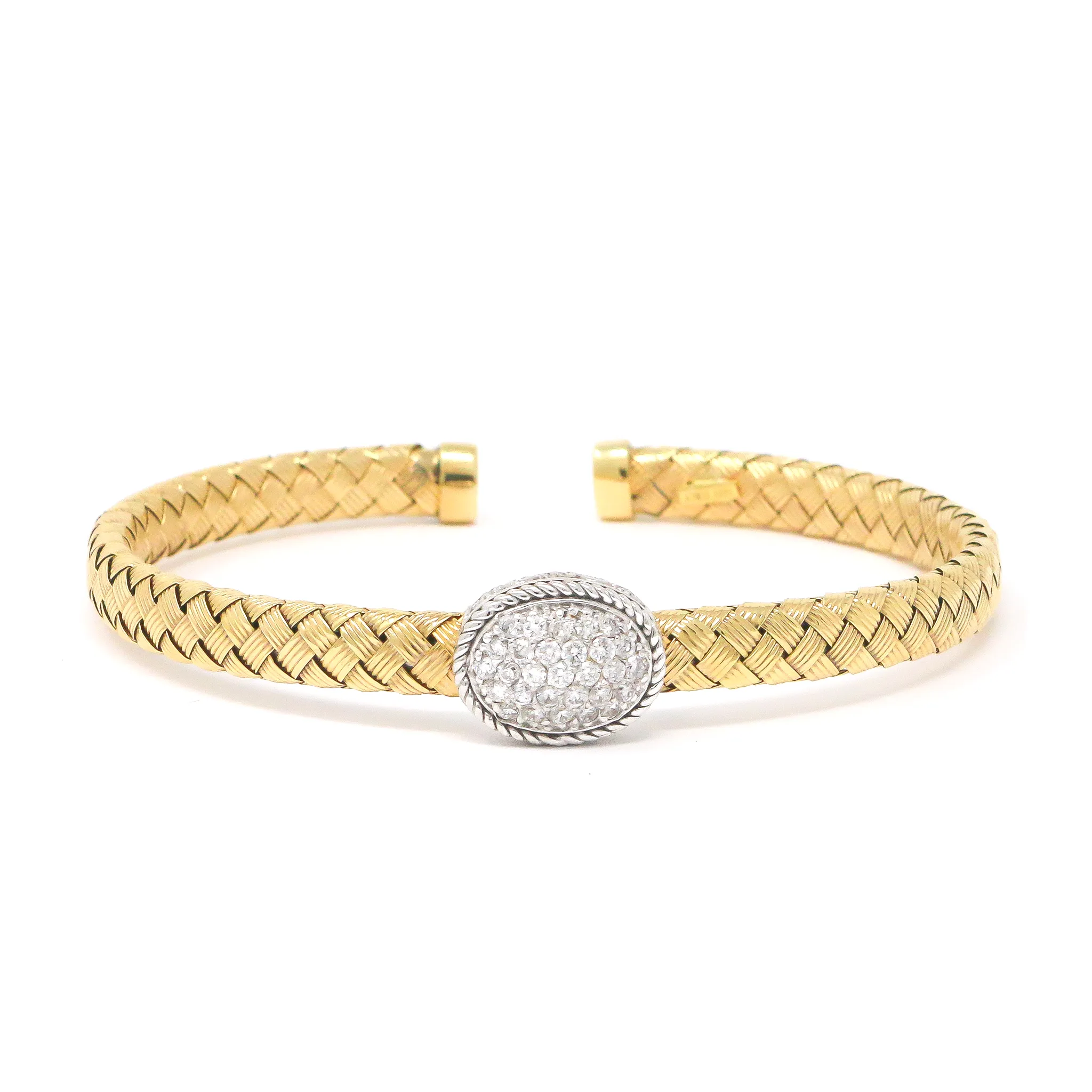 Diamond Pave Weave Cuff Bracelet in 14K Yellow Gold