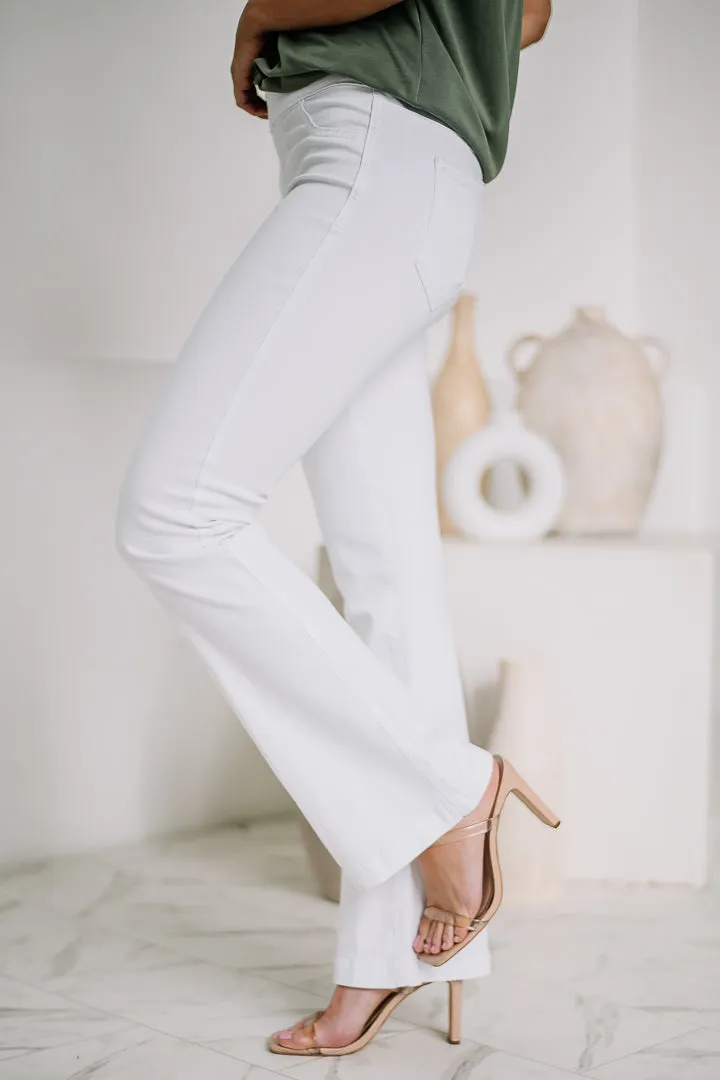 Easy Business Pull On Petite Flare Jeans | White