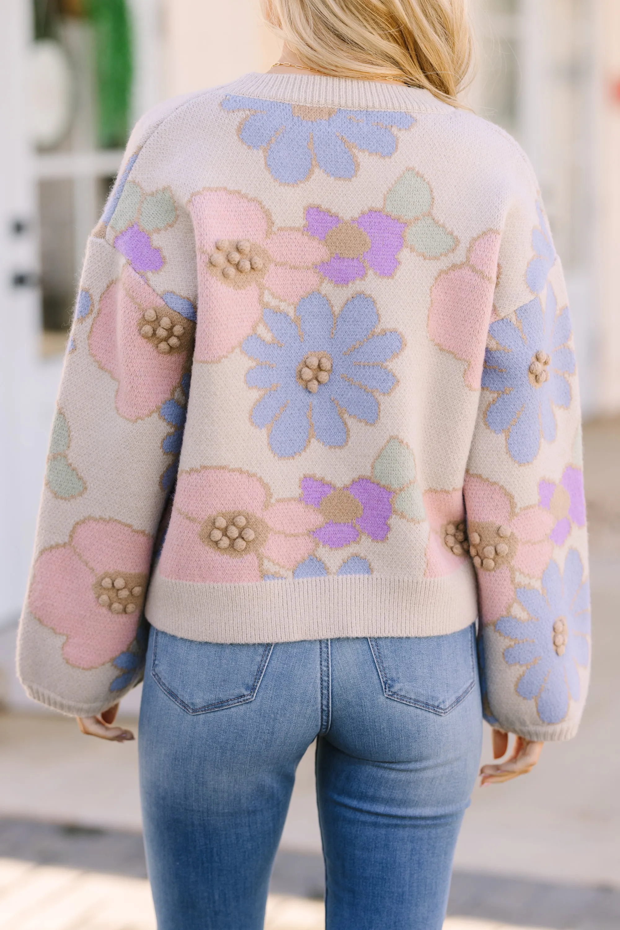 Easy To Love Beige Brown Floral Sweater