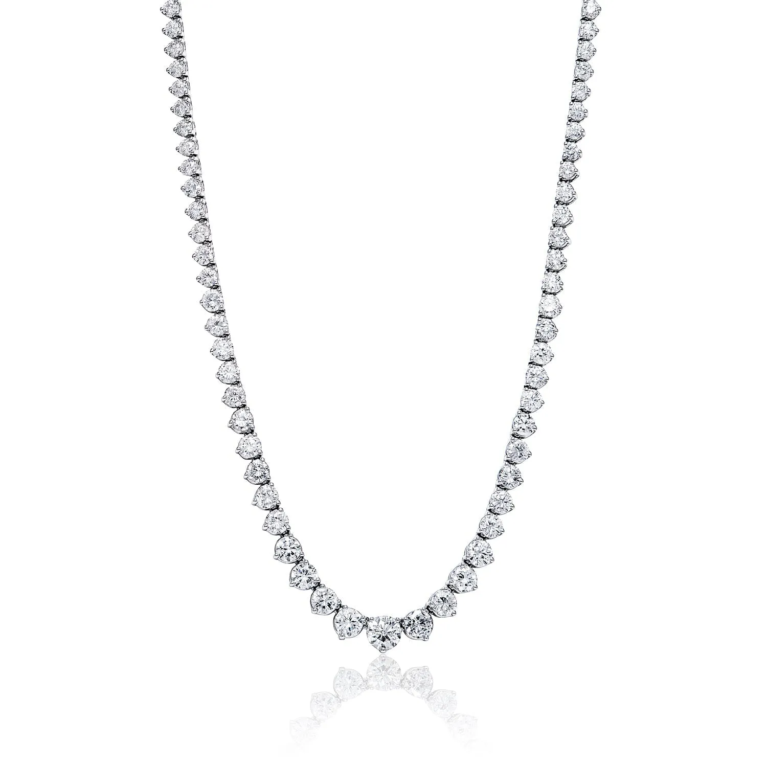 Elaine 11 Carat Round Brilliant Diamond Riviera Graduated Necklace in 14 Karat White Gold For Ladies By Mike Nekta