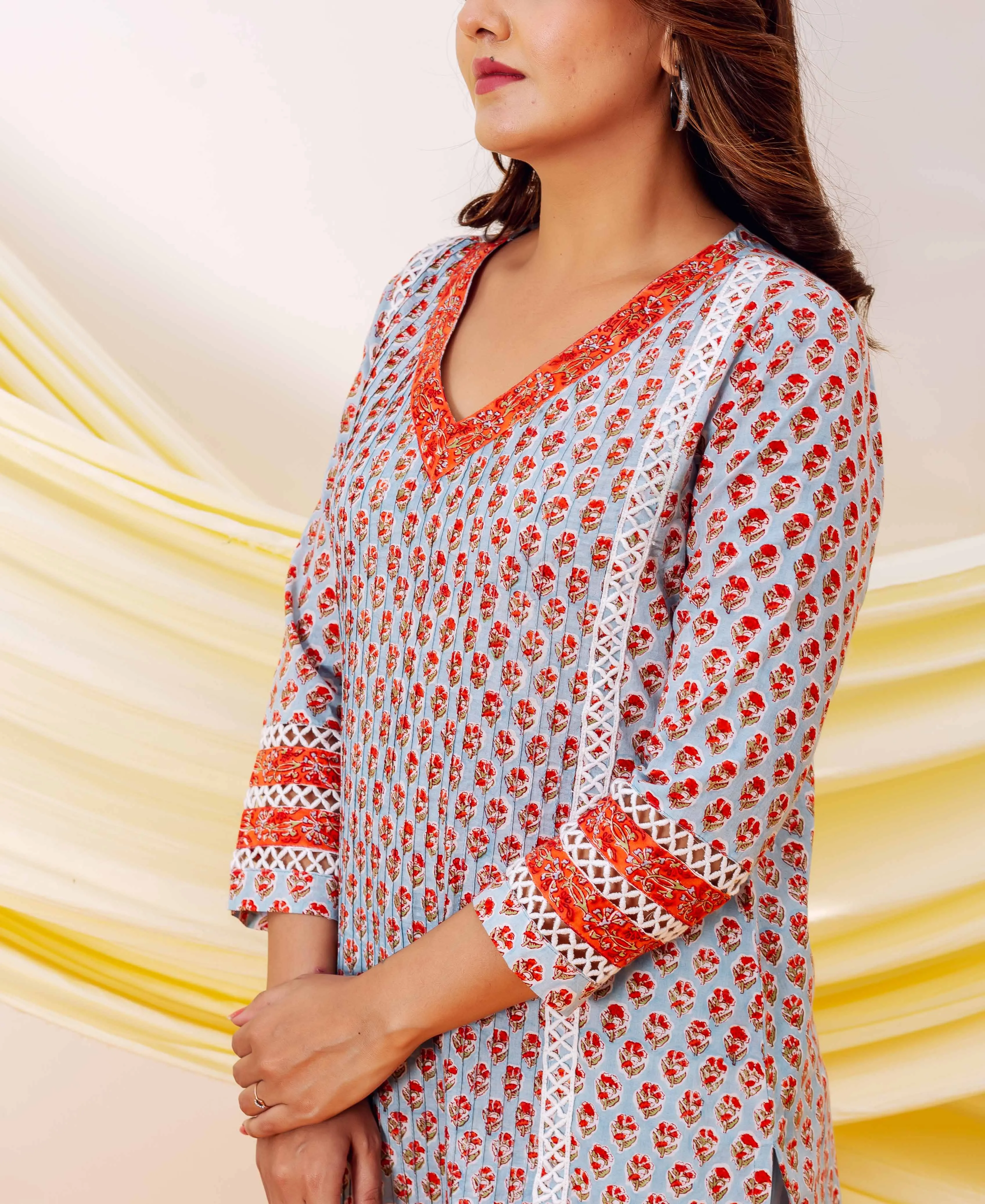 Elysia Straight Cotton Hand Block Printed Kurta