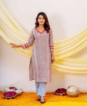 Elysia Straight Cotton Hand Block Printed Kurta