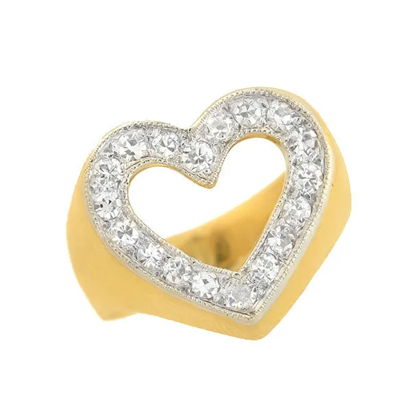 Estate 14kt Yellow Gold   Diamond Open Heart Ring 0.50ctw