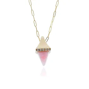 EXCLUSIVELY BY NINA 18K YELLOW GOLD PINK PERUVIAN OPAL AND DIAMOND PYRAMID PENDANT