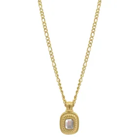 Figaro Chain with Clear Crystal Pendant Necklace gold