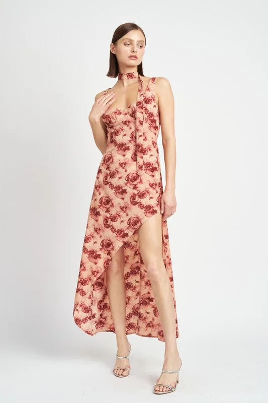 FLORAL ASYMMETRICAL MAXI DRESS