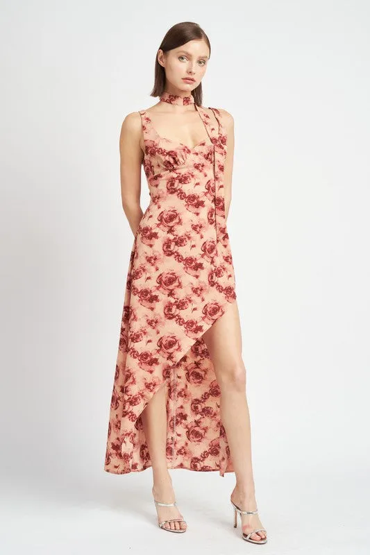 FLORAL ASYMMETRICAL MAXI DRESS