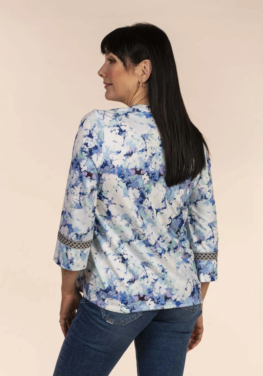 Floral Notch Neck Top - Blue