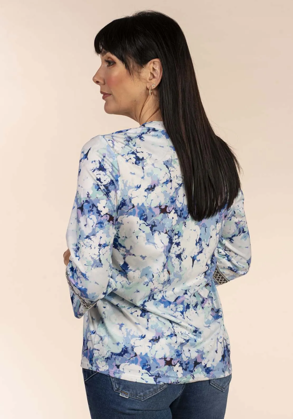 Floral Notch Neck Top - Blue