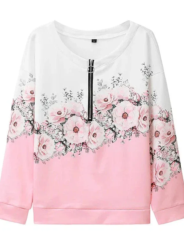 Floral Vintage Quarter Zip Women's Sweatshirt