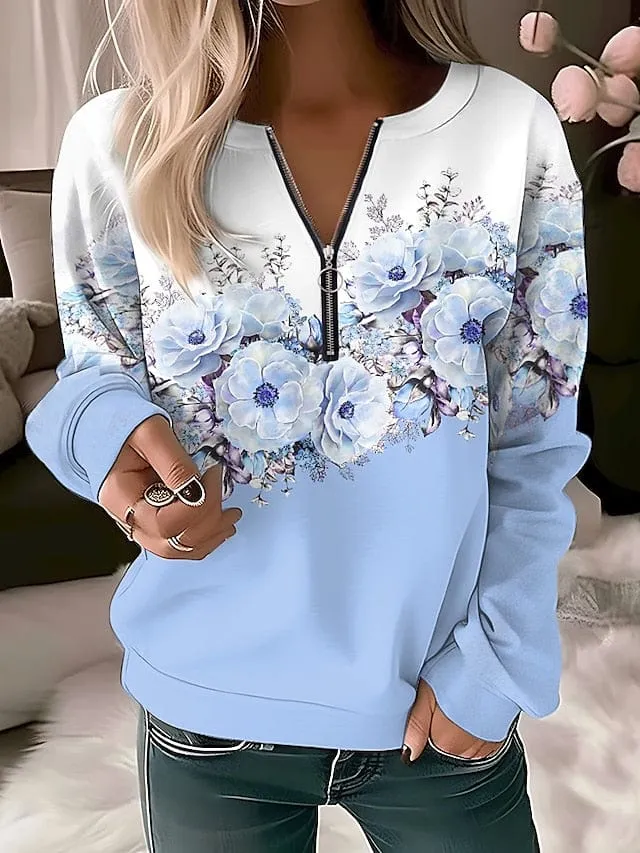 Floral Vintage Quarter Zip Women's Sweatshirt