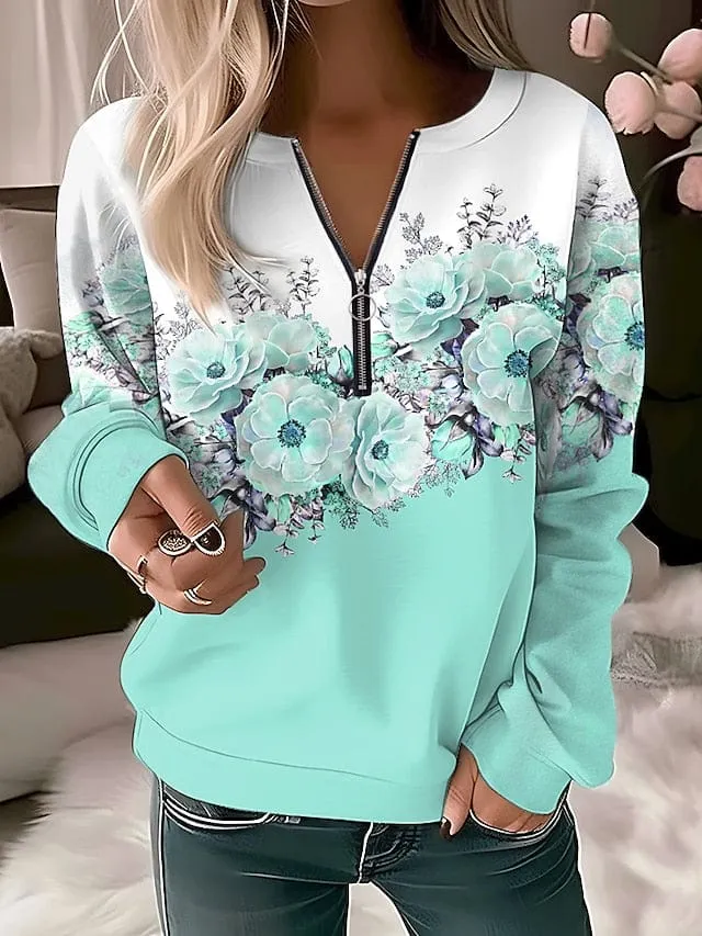 Floral Vintage Quarter Zip Women's Sweatshirt