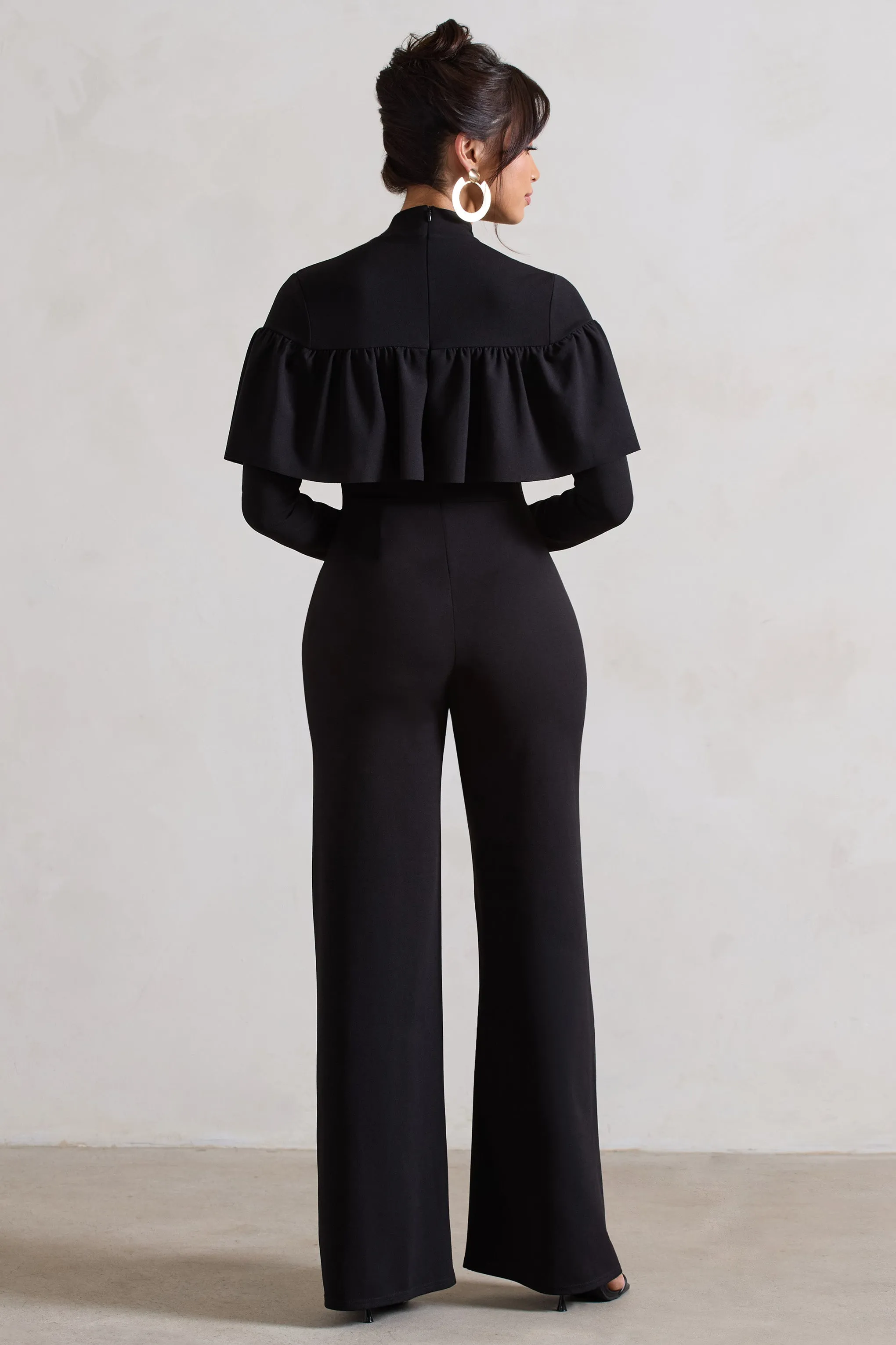 For The Frill | Black High-Neck Straight-Leg Jumpsuit With Frills