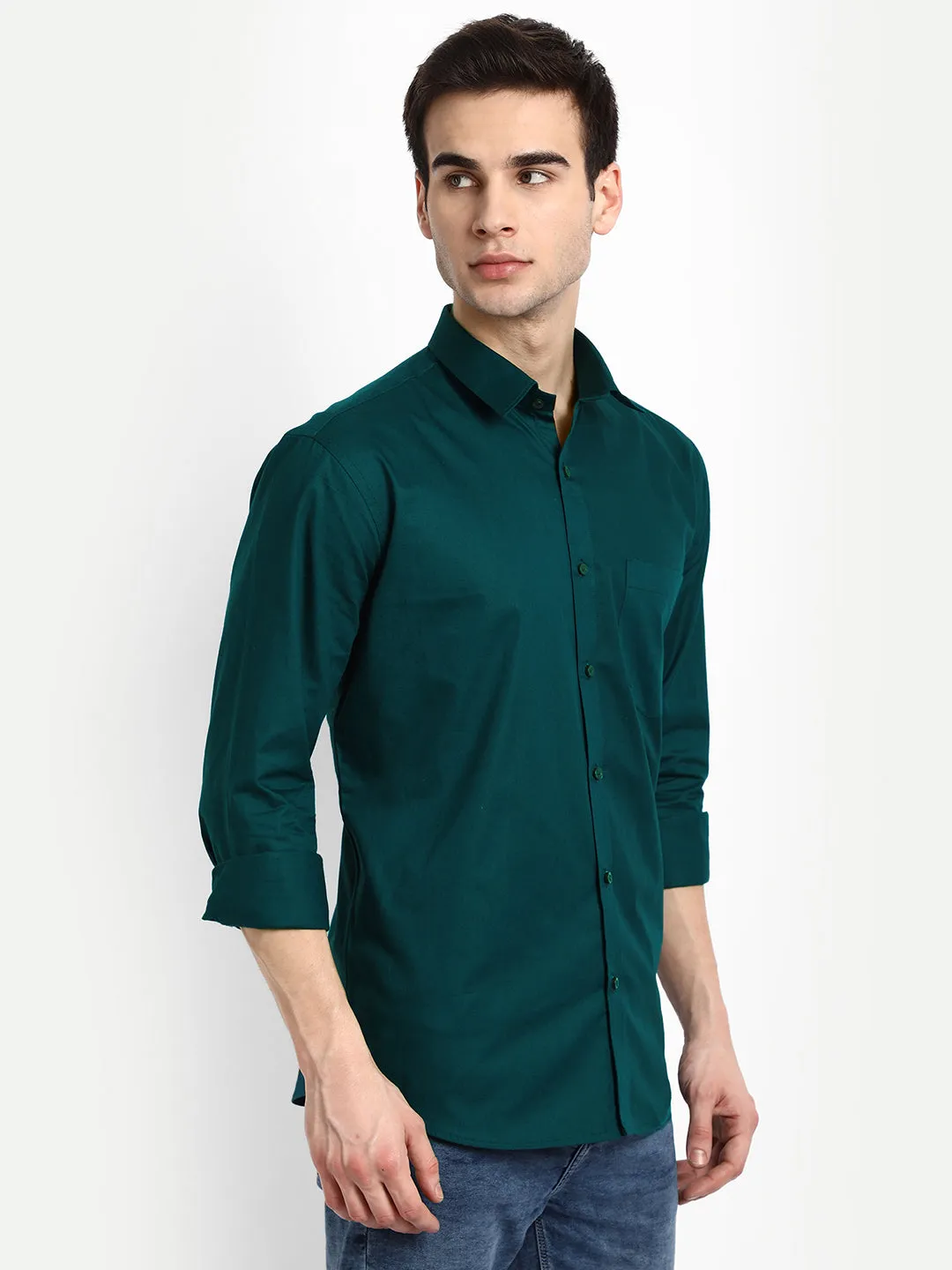 Forest Green Color Satin Mecerised Cotton Shirt For Men