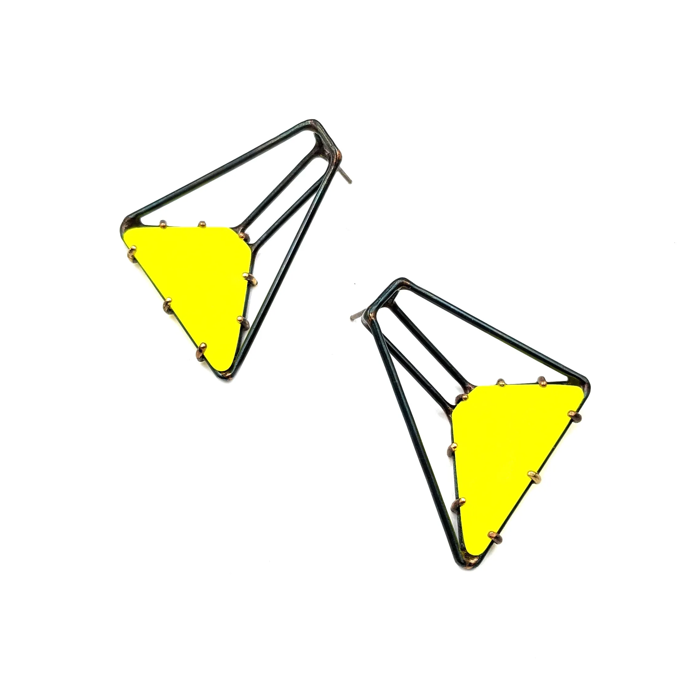 Foundation Trapezoid Vinyl Earrings, Small, Neon Yellow