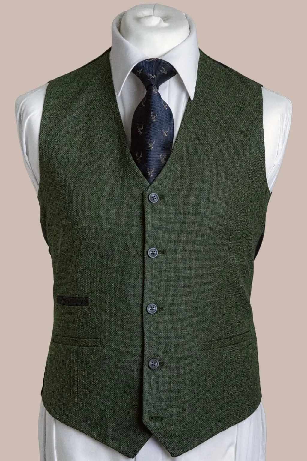 Fratelli Robbie Men's Olive Green Tweed Waistcoat