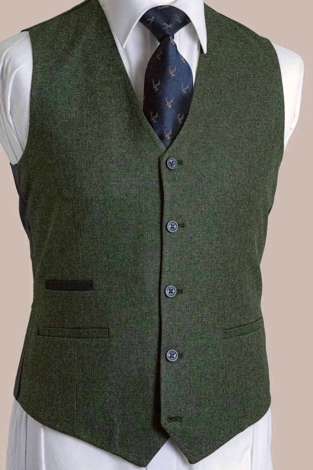 Fratelli Robbie Men's Olive Green Tweed Waistcoat